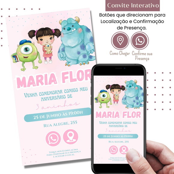 Convite Monstros S.a. Boo Mike Digital Interativo Virtual