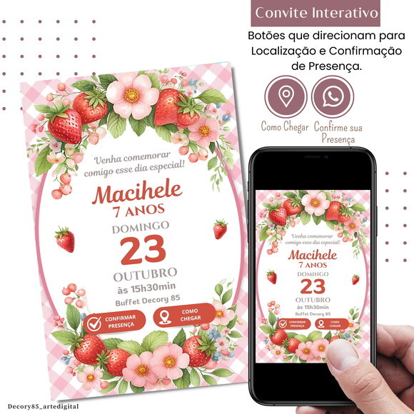 Convite Morango Interativo Digital Virtual