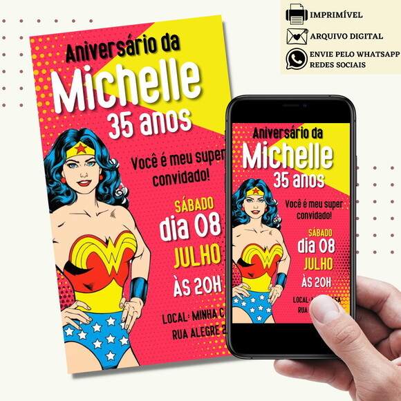 Convite Mulher-maravilha Adulto Digital Virtual