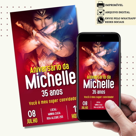 Convite Mulher-maravilha Adulto Digital Virtual