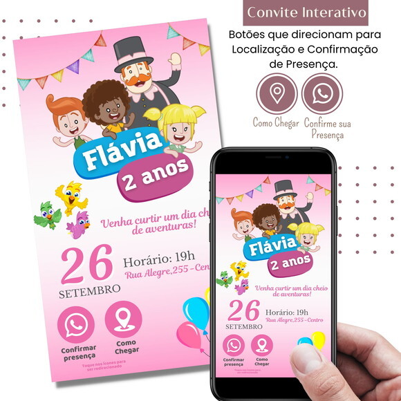 Convite Mundo Bita Rosa Digital Interativo Virtual