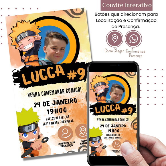 Convite Naruto Digital Interativo Virtual