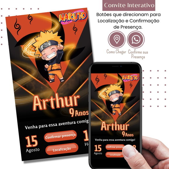 Convite Naruto Digital Interativo Virtual