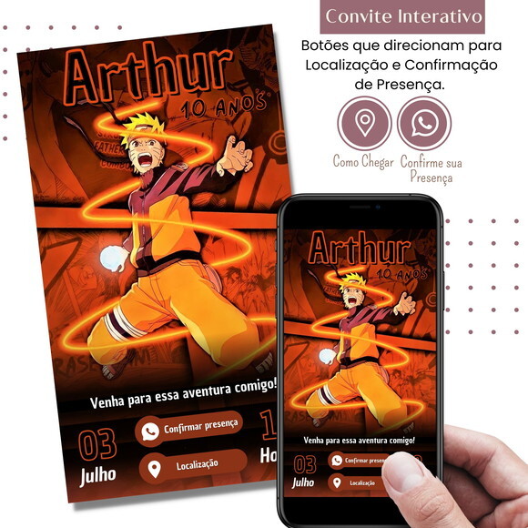 Convite Naruto Digital Interativo Virtual