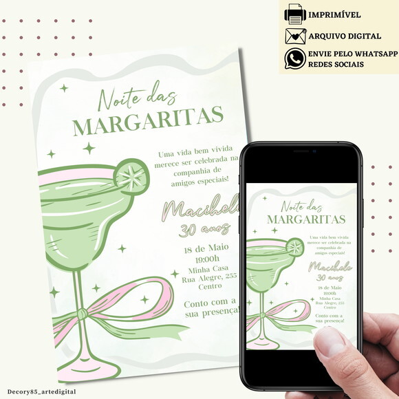 Convite Noite da Margaritas Digital Virtual