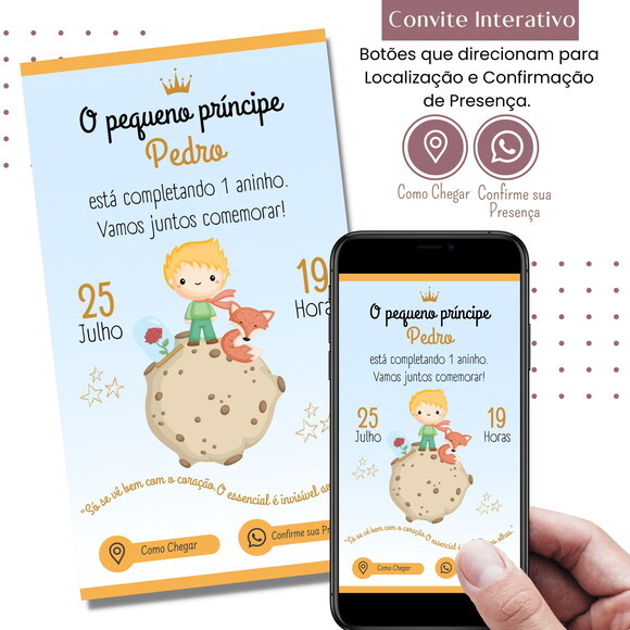 Convite o Pequeno Príncipe Digital Interativo Virtual