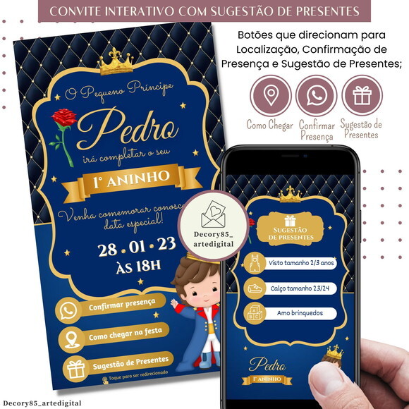 Convite o Pequeno Príncipe Digital Sugestão de Presente