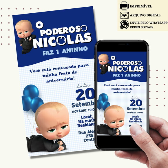Convite o Poderoso Chefinho Digital Baby Boss Virtual