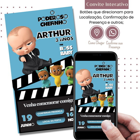 Convite o Poderoso Chefinho Digital Interativo Virtual