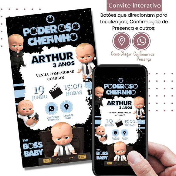 Convite o Poderoso Chefinho Digital Interativo Virtual