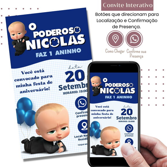 Convite o Poderoso Chefinho Digital Interativo Virtual