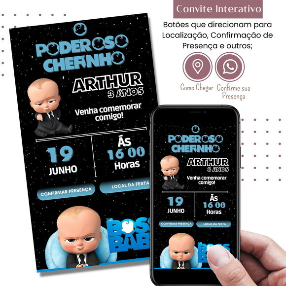 Convite o Poderoso Chefinho Digital Interativo Virtual