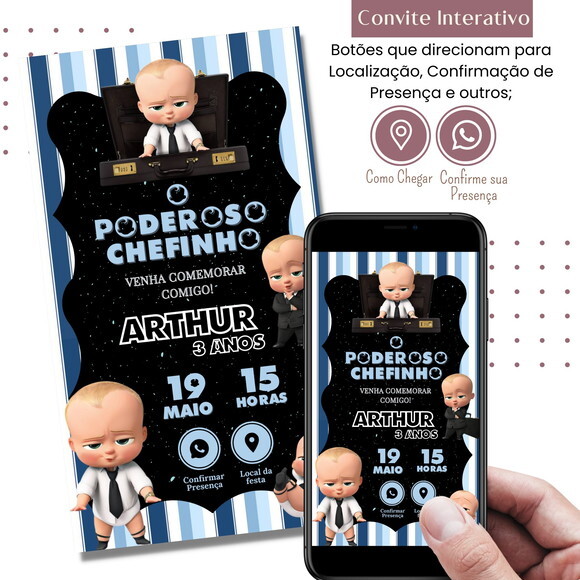 Convite o Poderoso Chefinho Digital Interativo Virtual