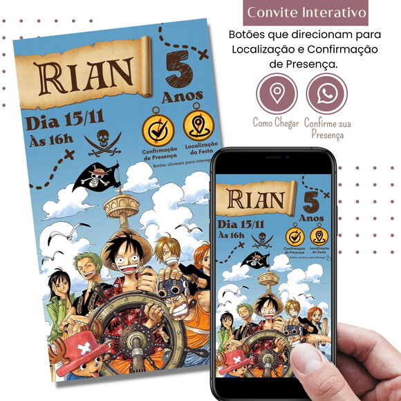 Convite One Piece - Luffy Digital Interativo Virtual