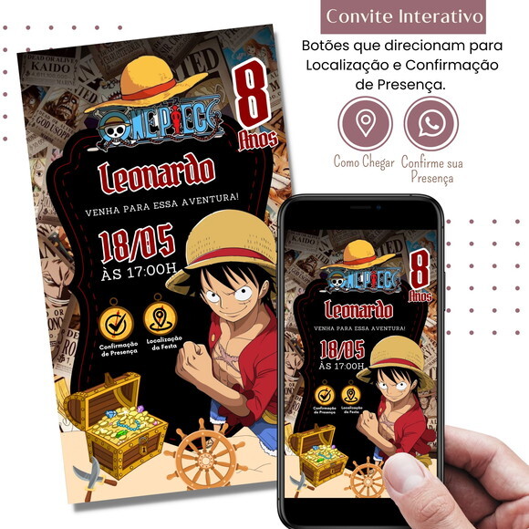 Convite One Piece - Luffy Digital Interativo Virtual