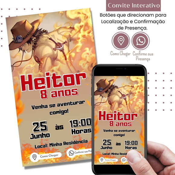 Convite One Piece - Luffy Digital Interativo Virtual