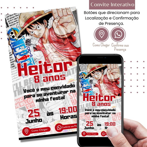 Convite One Piece - Luffy Digital Interativo Virtual