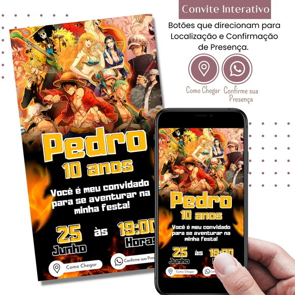 Convite One Piece - Luffy Digital Interativo Virtual