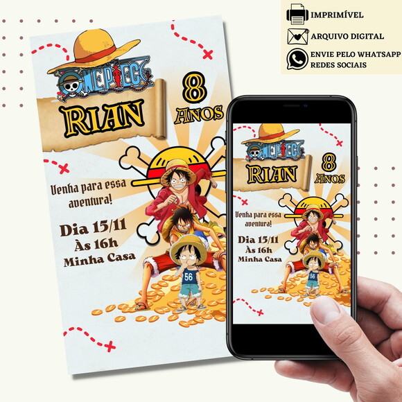 Convite One Piece - Luffy Digital Virtual