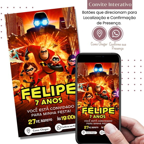 Convite os Incríveis Digital Interativo Virtual