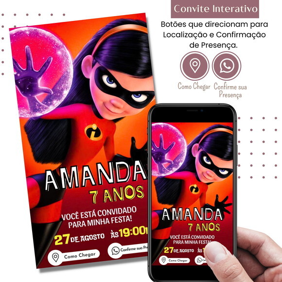 Convite os Incríveis Violeta Digital Interativo Virtual
