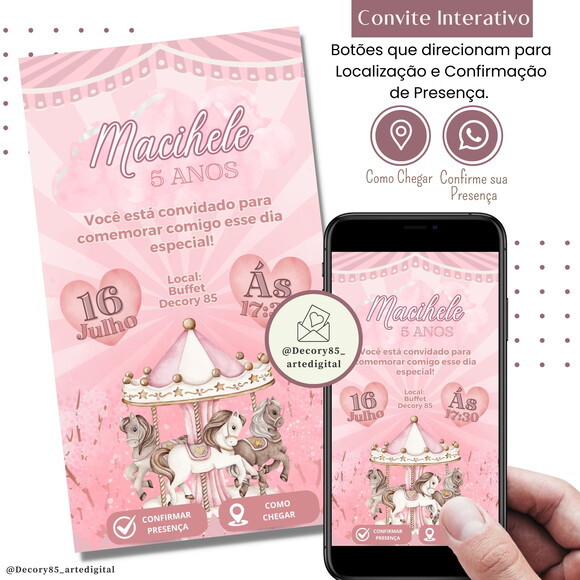 Convite Parque de Diversões Carrossel Digital Interativo
