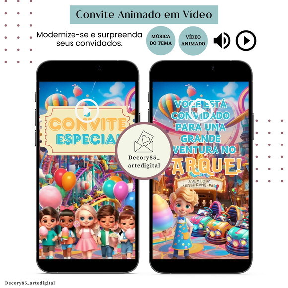 Convite Parque de Diversões Vídeo Animado com Música Digital