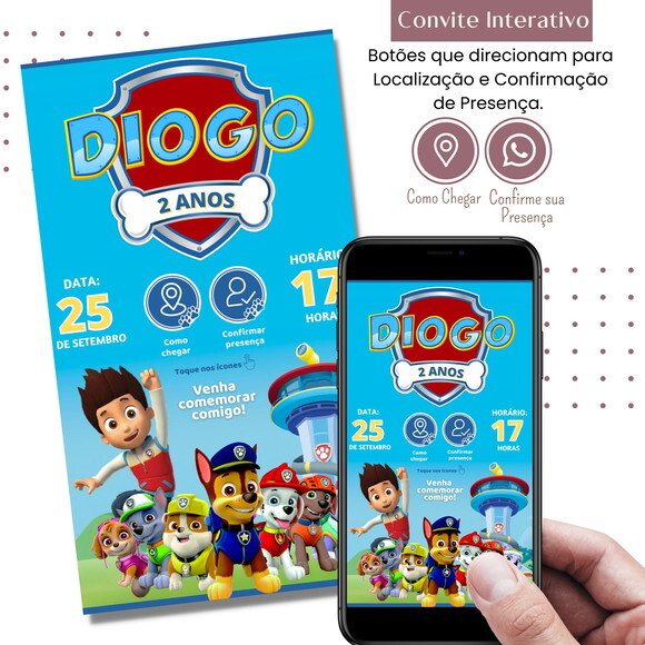 Convite Patrulha Canina Digital Interativo Virtual