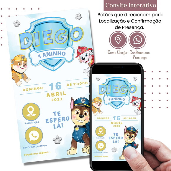 Convite Patrulha Canina Digital Interativo Virtual