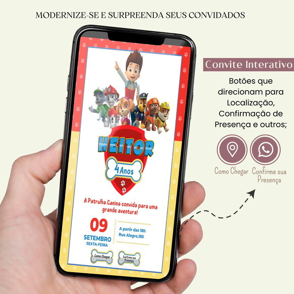Convite Patrulha Canina Digital Interativo Virtual