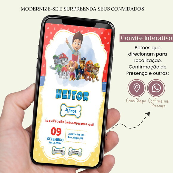 Convite Patrulha Canina Digital Interativo Virtual