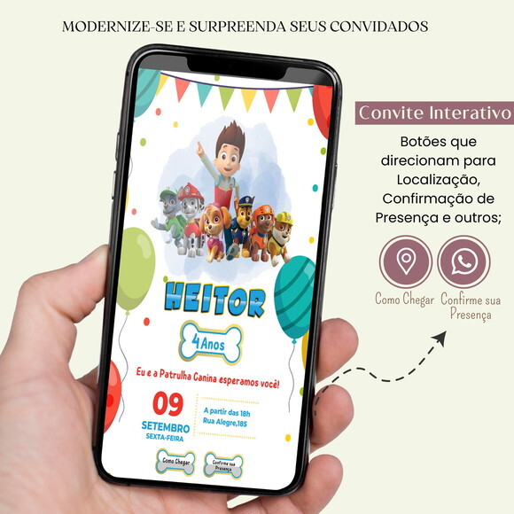 Convite Patrulha Canina Digital Interativo Virtual