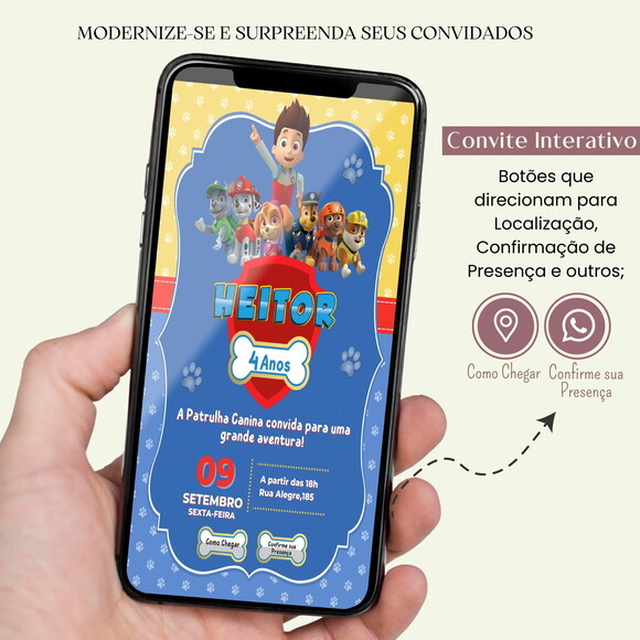 Convite Patrulha Canina Digital Interativo Virtual