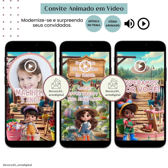 Convite Pescaria Pesca em Vídeo Animado com Música Digital
