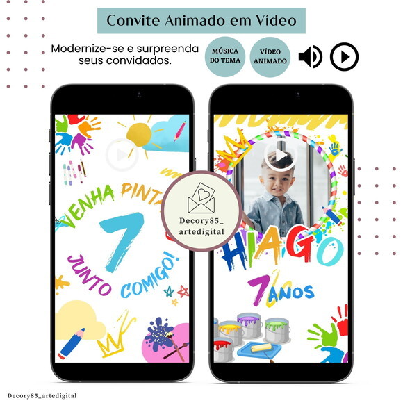 Convite Pintando o 7 em Vídeo Animado com Música Digital