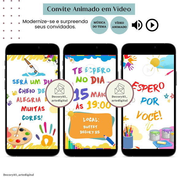Convite Pintando o 7 em Vídeo Animado com Música Digital