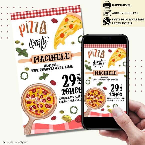 Convite Pizza Pizzaria Digital Virtual