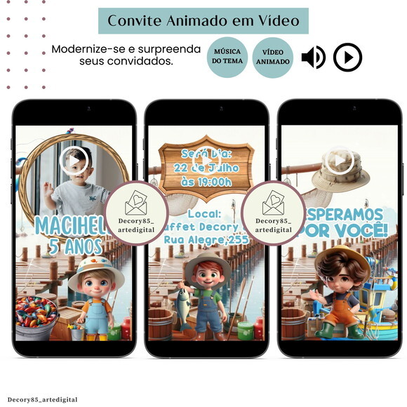 Convite Pescaria Pesca em Vídeo Animado com Música Digital