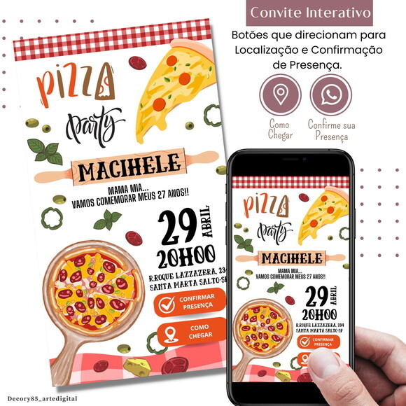 Convite Pizza Pizzaria Digital Virtual Interativo