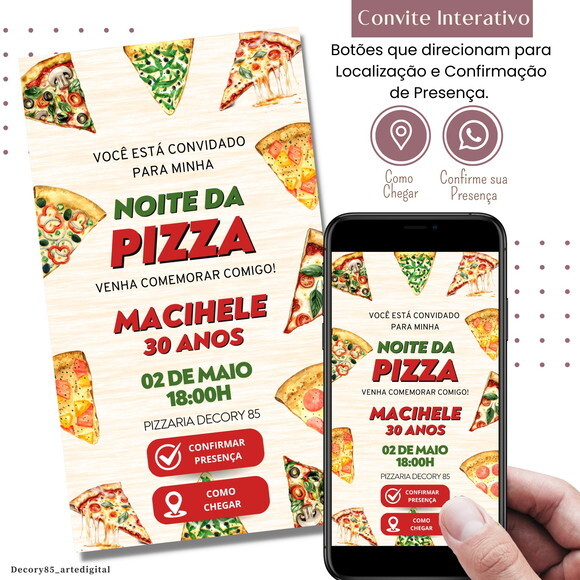 Convite Pizza Pizzaria Digital Virtual Interativo