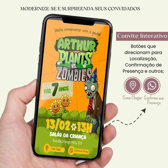 Convite Plants Vs Zombies Digital Interativo Virtual