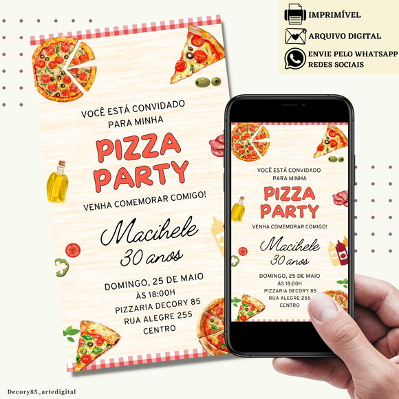 Convite Pizza Pizzaria Digital Virtual