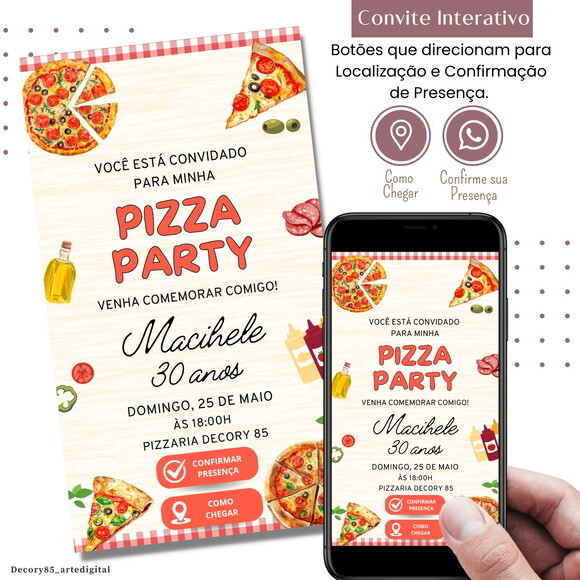 Convite Pizza Pizzaria Digital Virtual Interativo