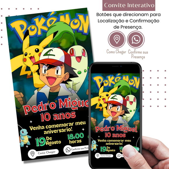 Convite Pokémon Digital Interativo Virtual