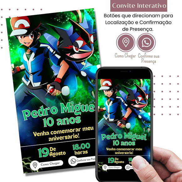 Convite Pokémon Digital Interativo Virtual