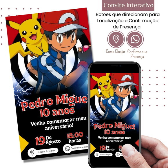 Convite Pokémon Digital Interativo Virtual