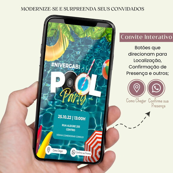 Convite Pool Party Churrasco Piscina Digital Interativo