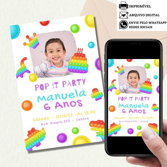 Convite Pop It Candy Color Digital Virtual