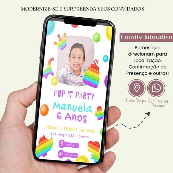 Convite Pop It Candy Color Digital Interativo Virtual