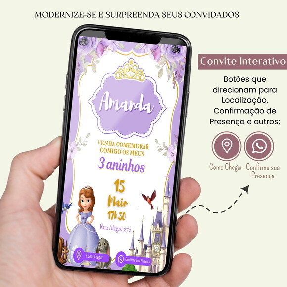 Convite Princesa Sofia Digital Interativo Virtual